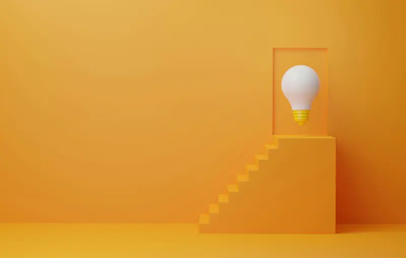 Creative Idea Stairs Lightbulb Orange Background