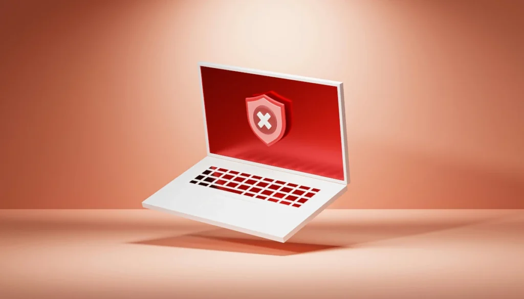 Laptop screen showing ransomware warning symbol representing cybersecurity risks for small businesses