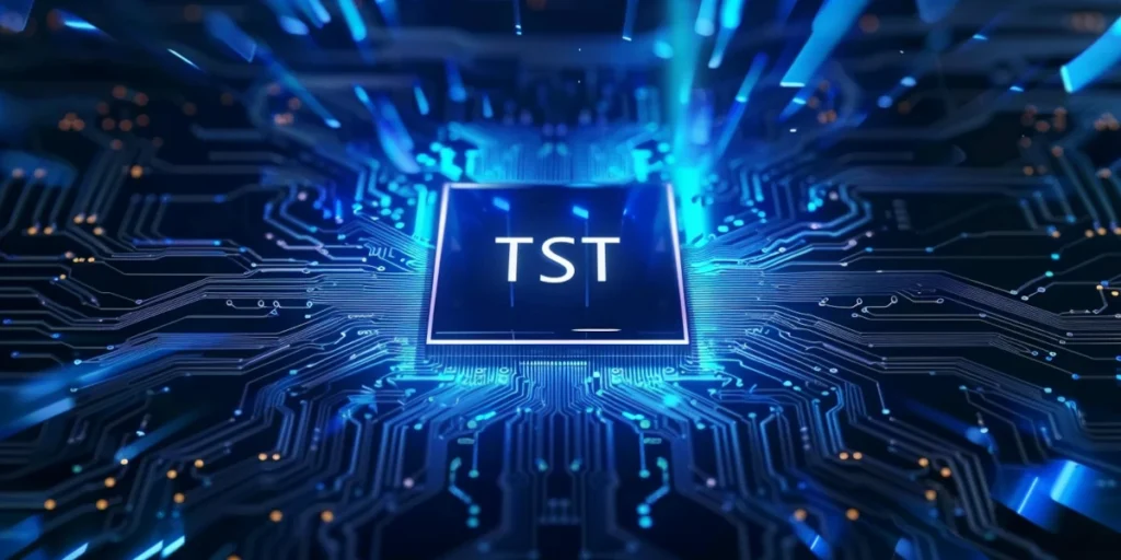 Futuristic Glowing Microchip With Tst Logo Representing Technology And Cybersecurity Solutions