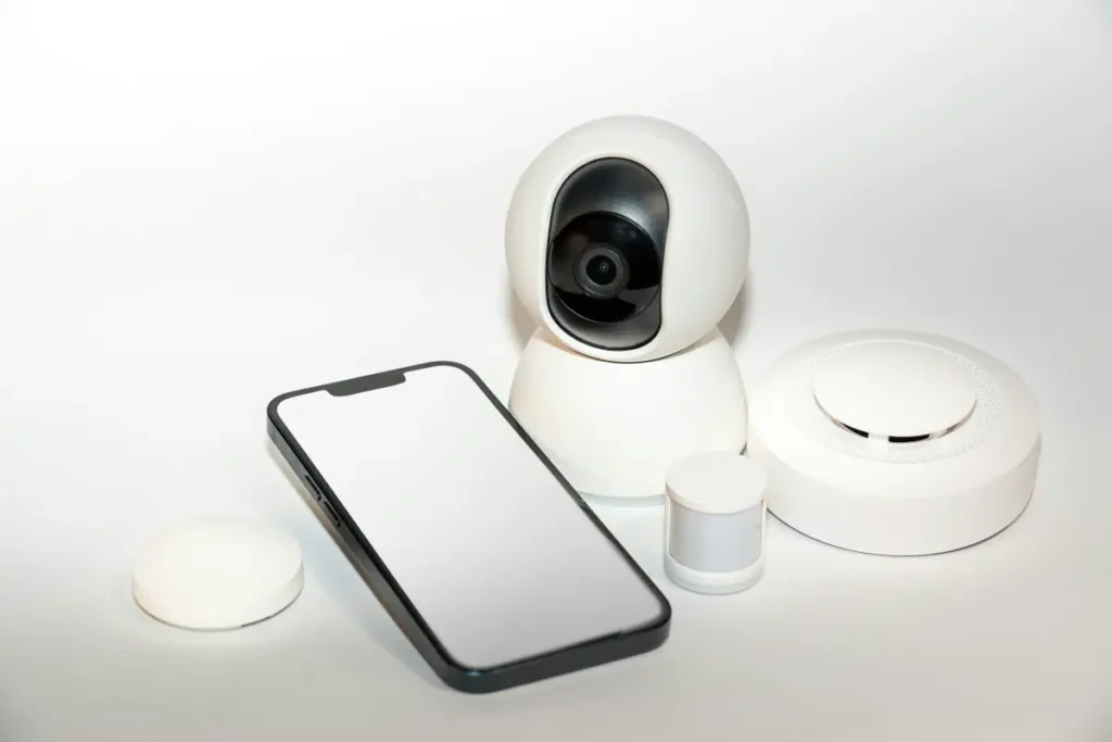 Smart Home Security Camera System Paired With Smartphone Showing How To Setup A Mesh Network.