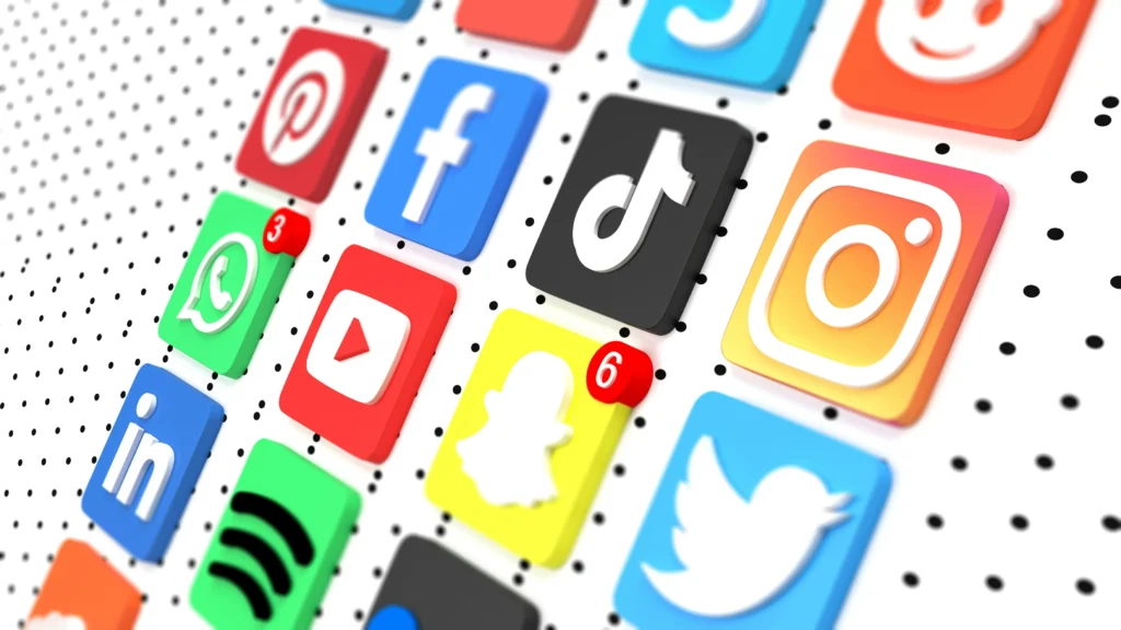 Various 3D Social Media App Icons Arranged In A Grid With Some Showing Notification Counts.
