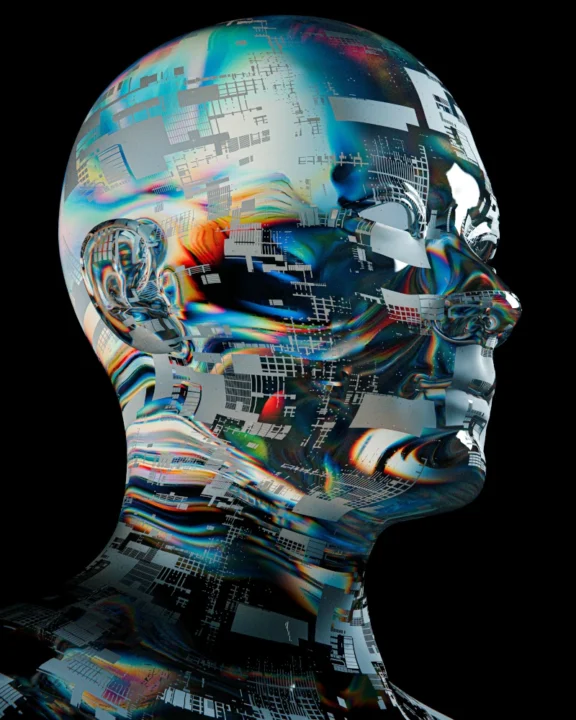 Futuristic Digital Human Head Representing The Openclaw Ai Agent Framework With Holographic Circuit Board Patterns And Iridescent Reflections Against A Black Background.