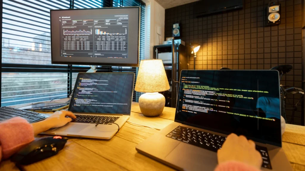 Software Developer Multi Monitor Coding Workstation