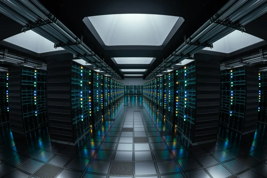 What Microsoft'S Windows 10 Esu Extension Actually Means For Your Business 4 Rows Of Illuminated Server Racks Inside A Modern Data Center And Network Infrastructure Facility