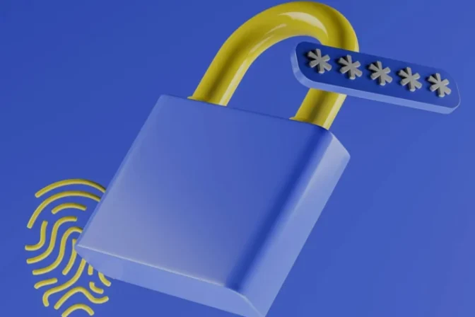 Cybersecurity Concept Showing 3D Lock And Fingerprint Icon Symbolizing Managed Data Protection And Password Security